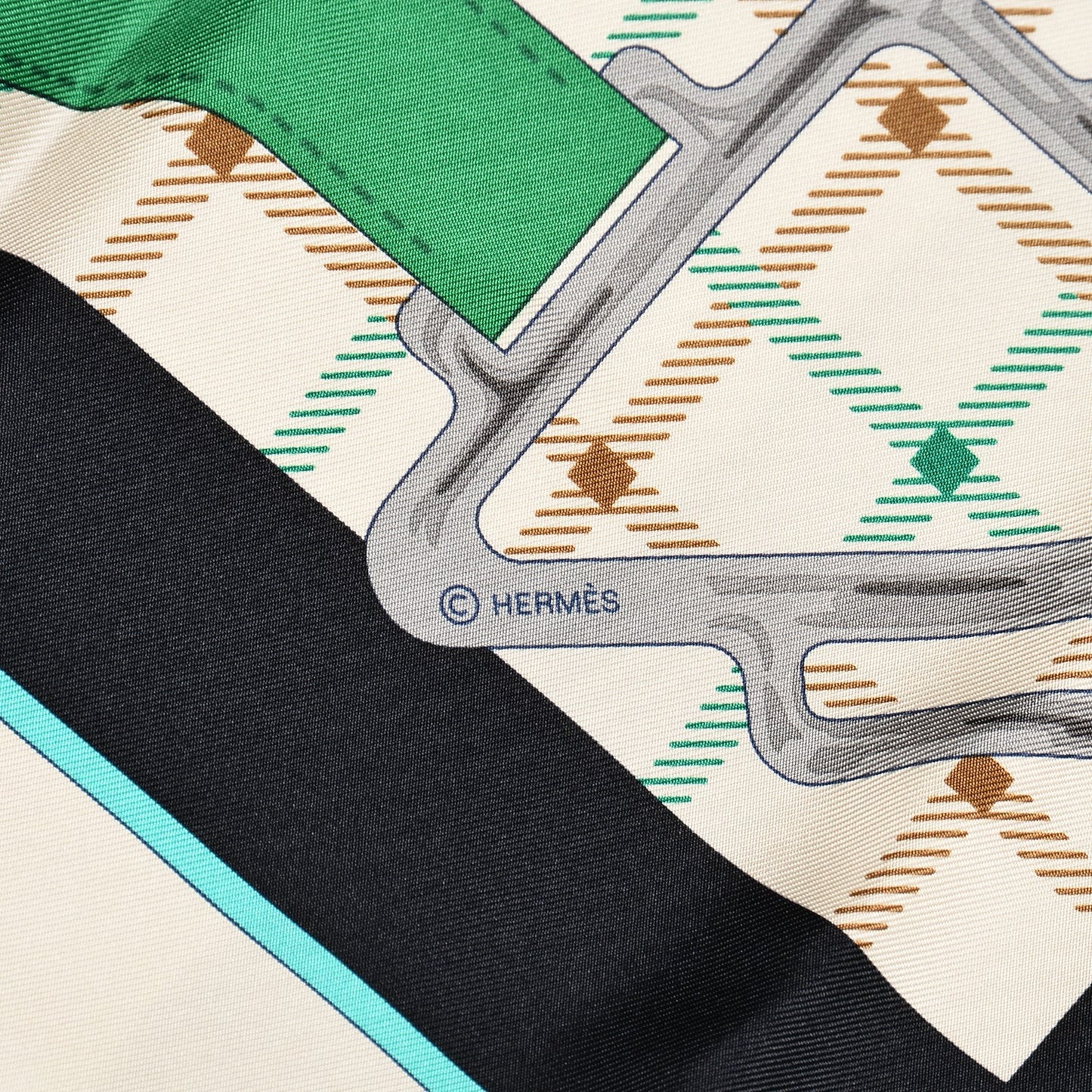 Silk Tatersale Scarf 90 Creme Turquoise Vert