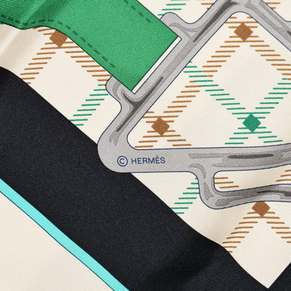 Hermes Silk Tatersale Scarf 90 Creme Turquoise Vert 4 of 5