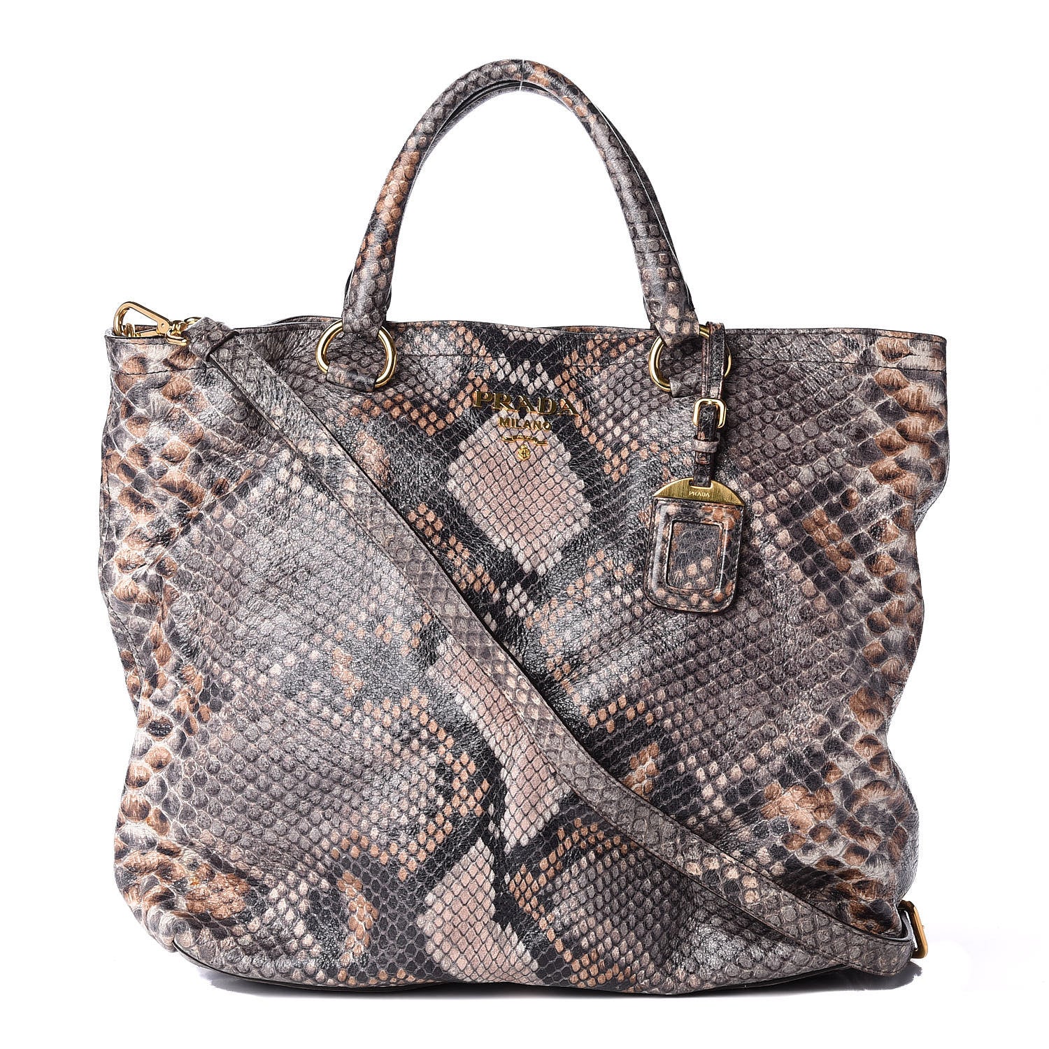 Prada Cervo Lux Snakeskin Print Shopping Bag Naturale 1 of 15