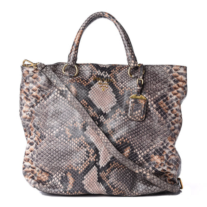 Prada Cervo Lux Snakeskin Print Shopping Bag Naturale 1 of 15