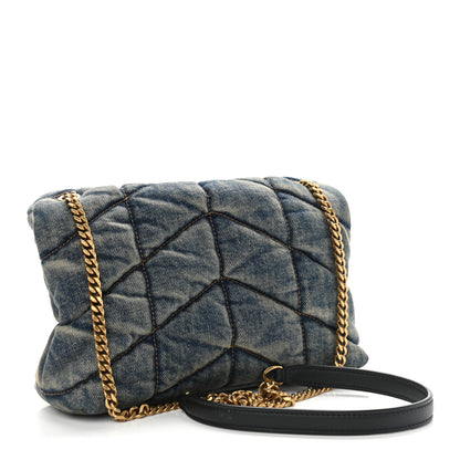 Saint Laurent Denim Quilted Toy Loulou Puffer Monogram Chain Satchel Blue Black 4 of 9