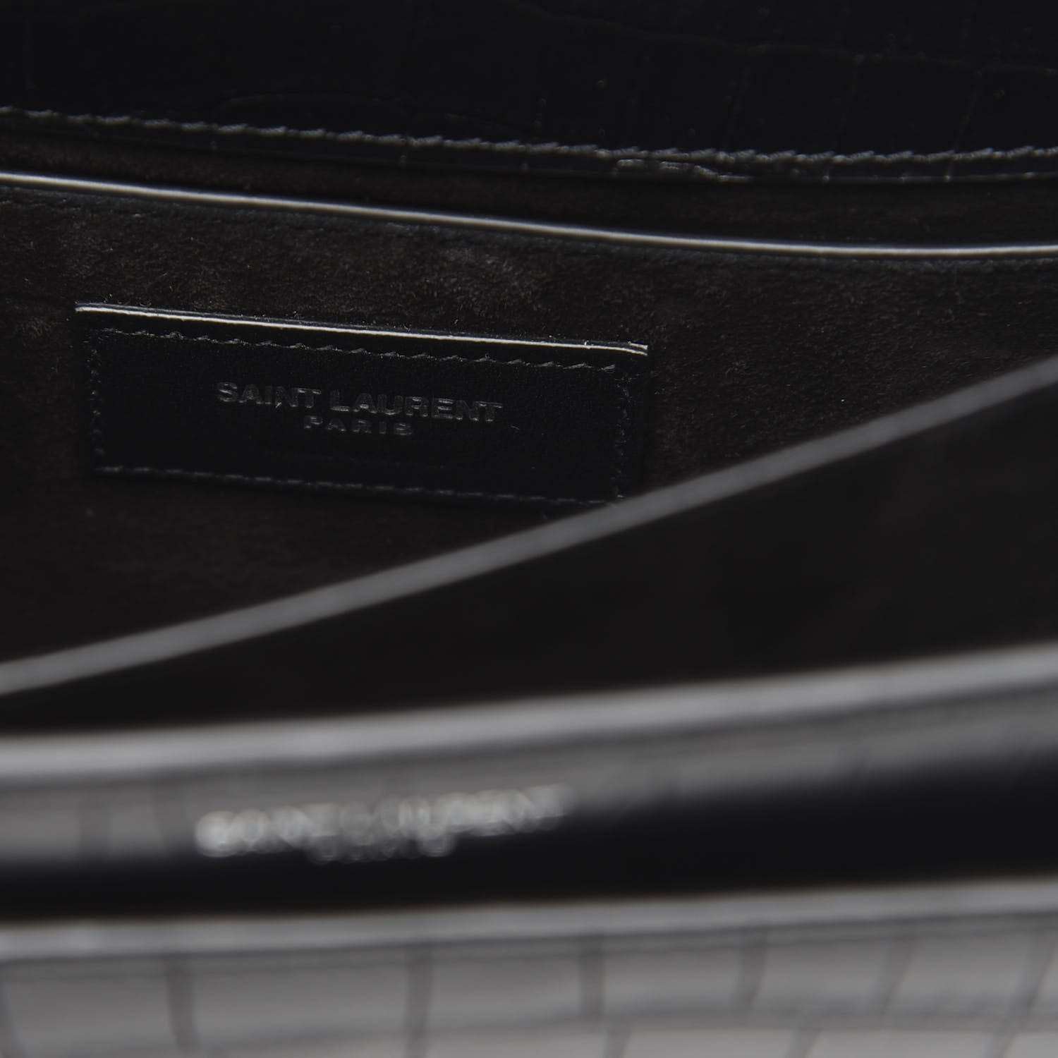 Saint Laurent Calfskin Crocodile Embossed Medium Monogram Sunset Black 7 of 11