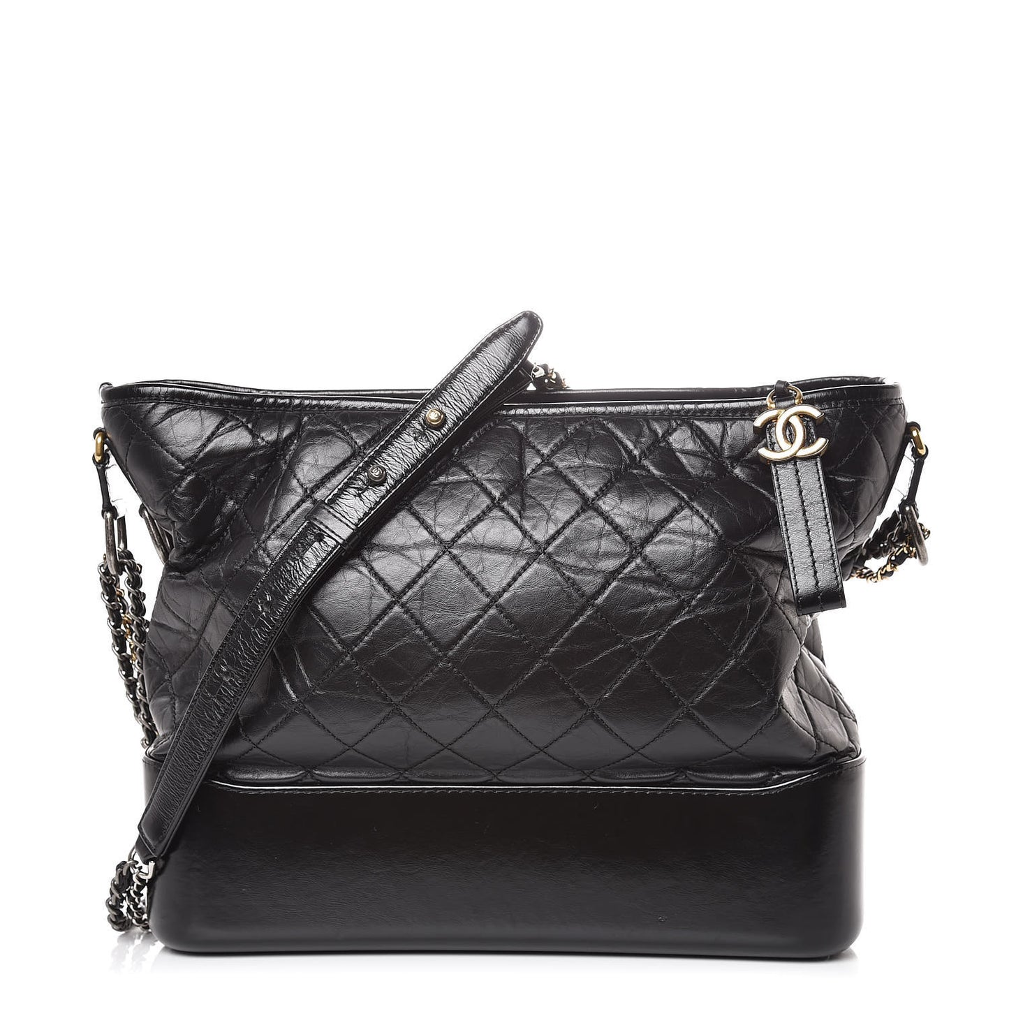 Aged Calfskin Quilted Large Gabrielle Hobo Black
