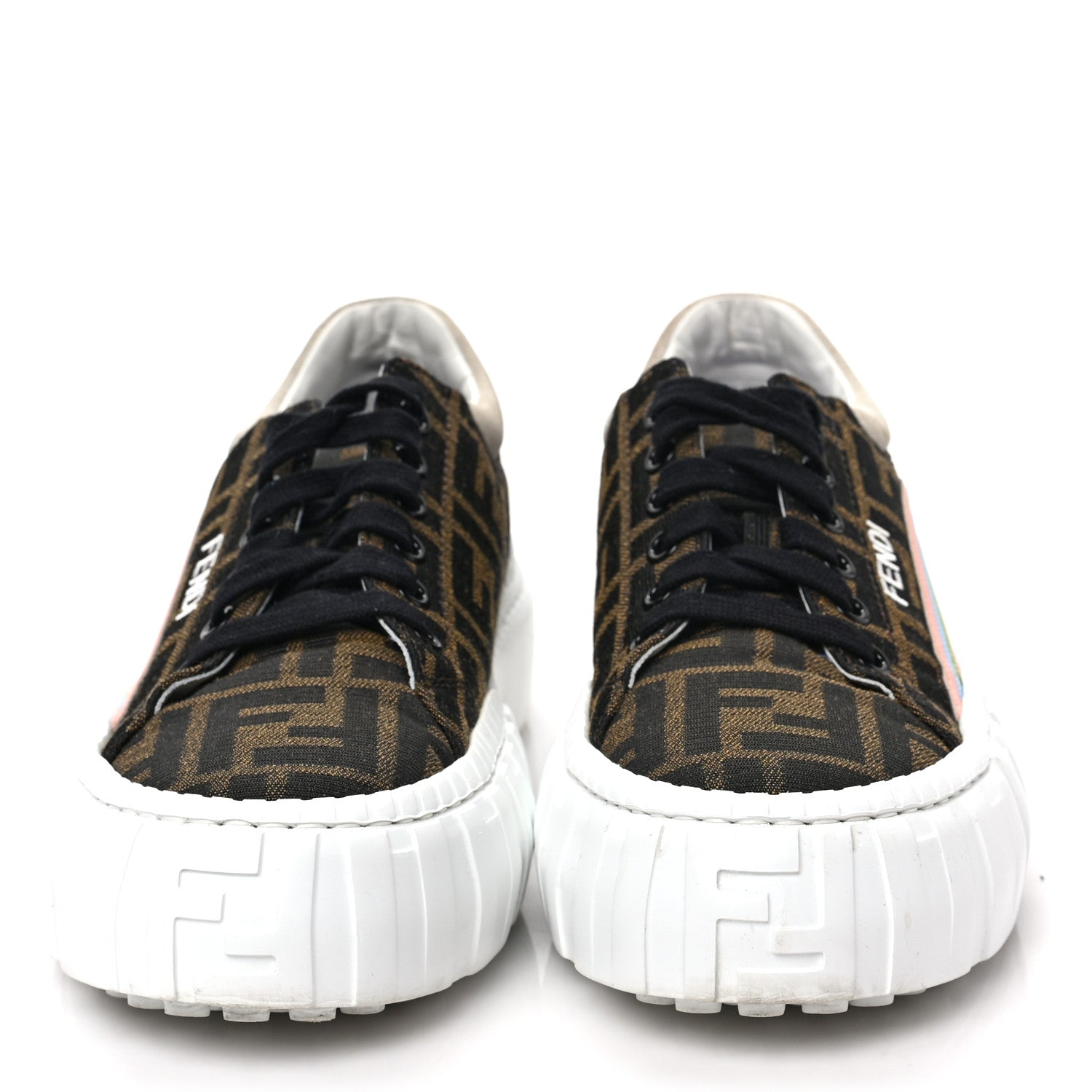 Fendi Fabric Jacquard FF Rainbow Womens Fendi Force Low-Top Sneakers 37 Tobacco Black White Multicolor 2 of 6