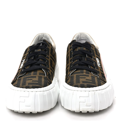 Fendi Fabric Jacquard FF Rainbow Womens Fendi Force Low-Top Sneakers 37 Tobacco Black White Multicolor 2 of 6