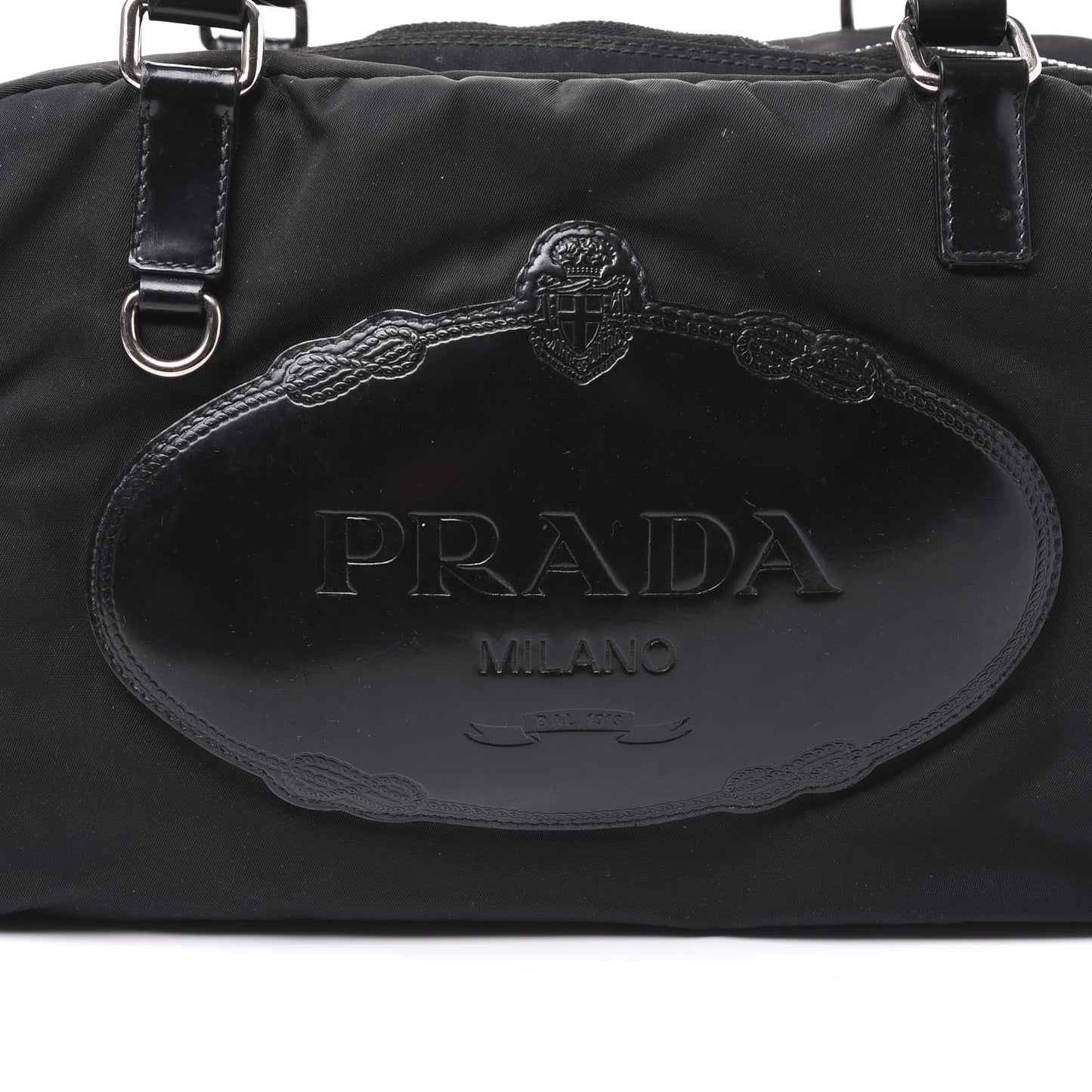 Tessuto Nylon Calfskin Logo Shoulder Bag Black