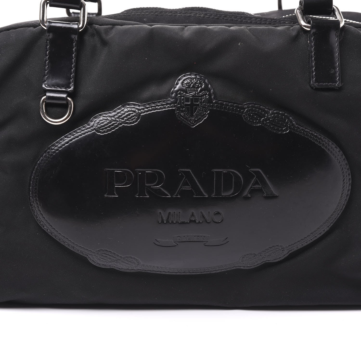 Prada Tessuto Nylon Calfskin Logo Shoulder Bag Black 8 of 8