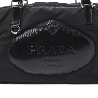 Prada Tessuto Nylon Calfskin Logo Shoulder Bag Black 8 of 8