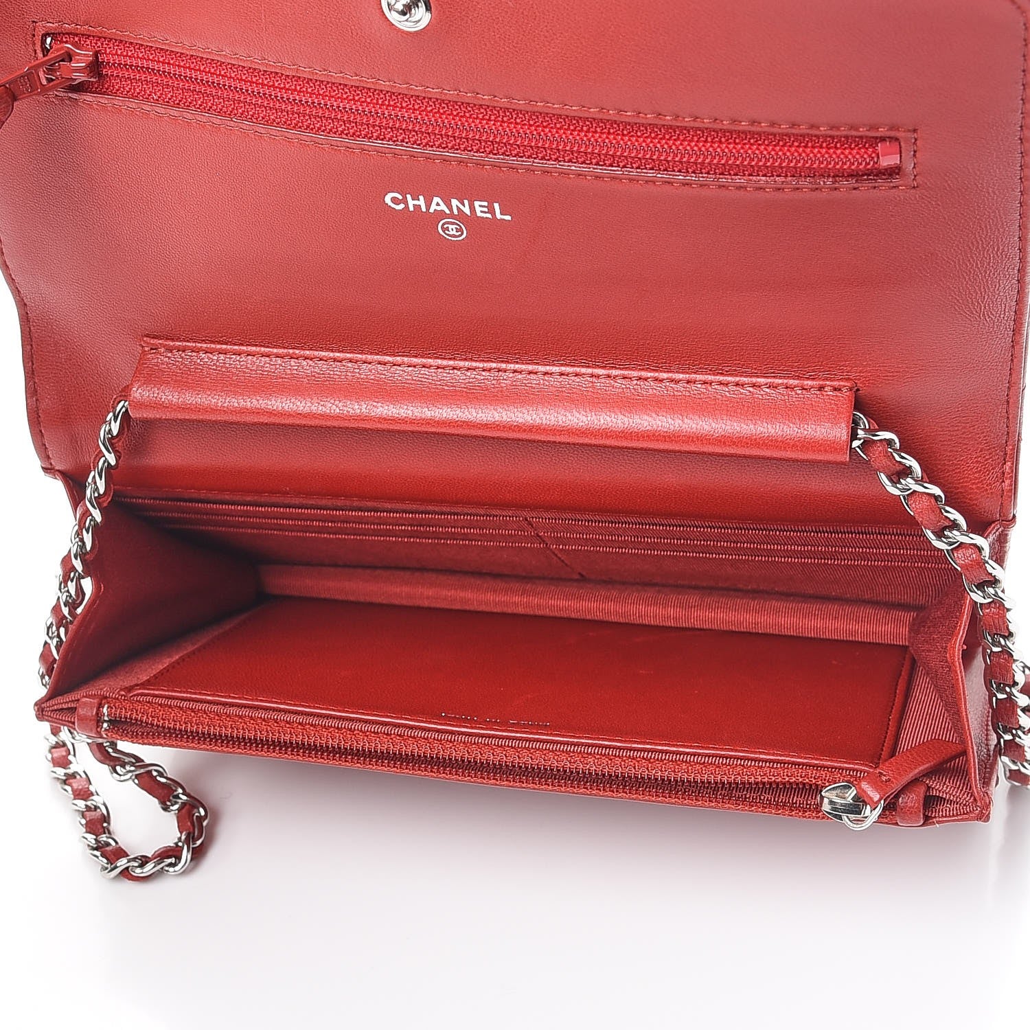 Chanel Lambskin Quilted Wallet On Chain WOC Red 5 of 9