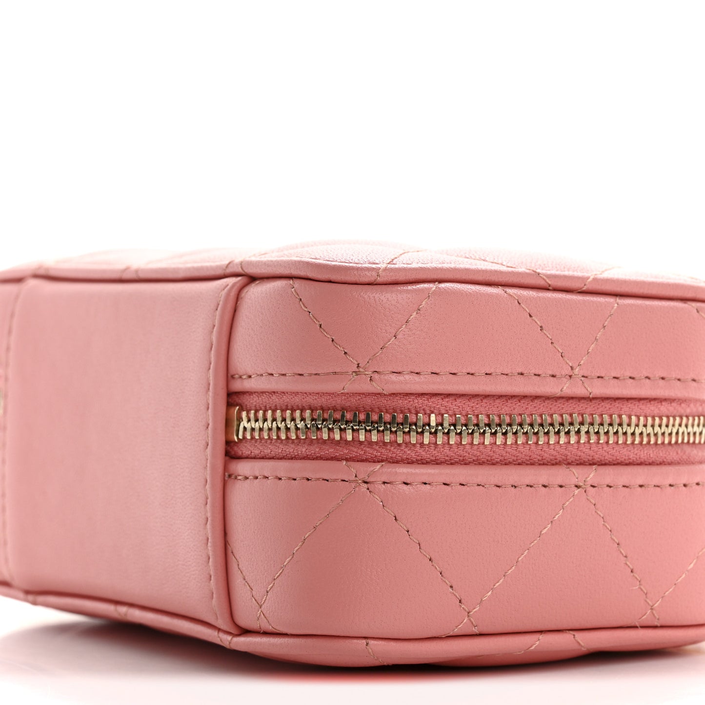 Lambskin Quilted Top Handle Mini Vanity Case Pink