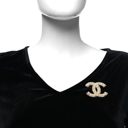 Chanel Metal Crystal Graduated Pearl CC Brooch Gold 2 of 4