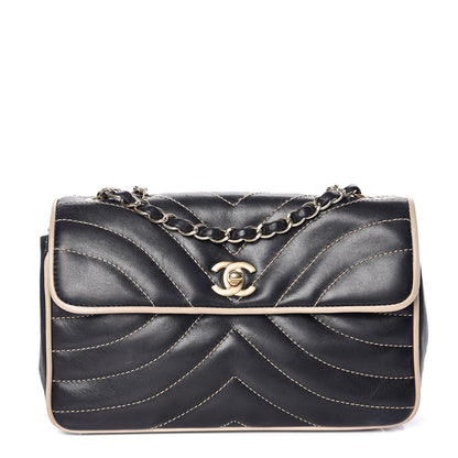 Chanel Lambskin Chevron Small Single Flap Bag Black Beige 1 of 13
