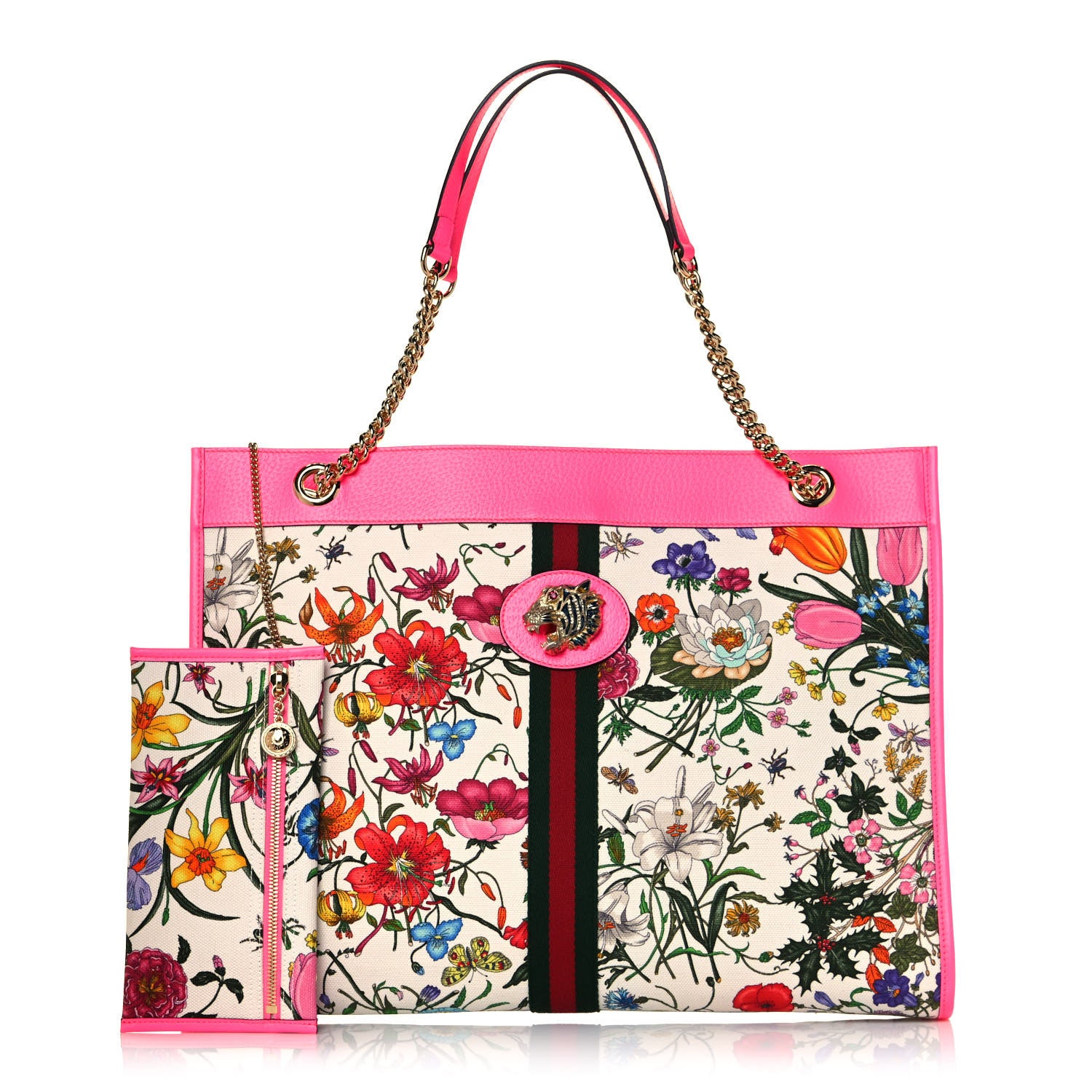 Gucci Canvas Flora Large Rajah Chain Tote White Multicolor Fuxia Fluo 1 of 13