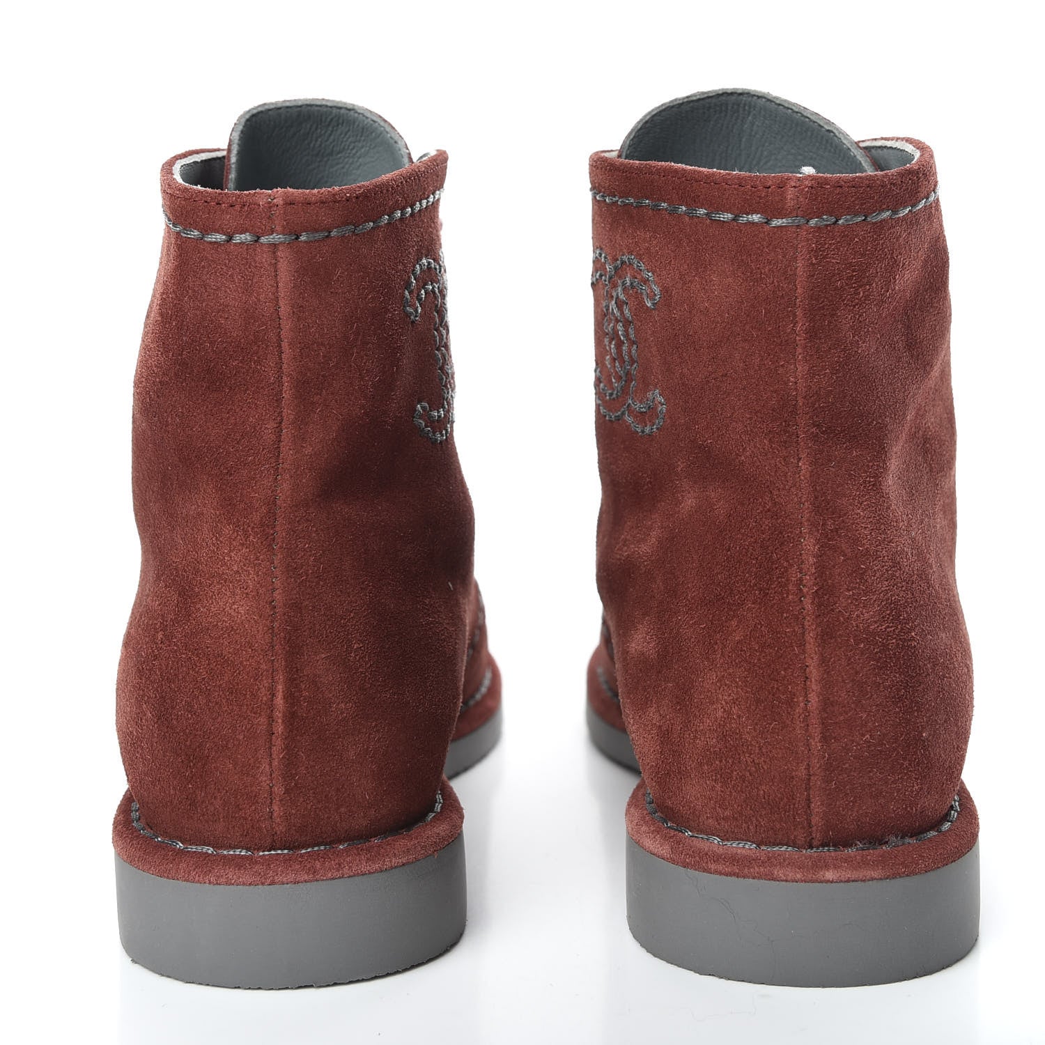 Chanel Suede Calfskin Womens Lace Up Short Boots 35.5 Burgundy 6 of 10