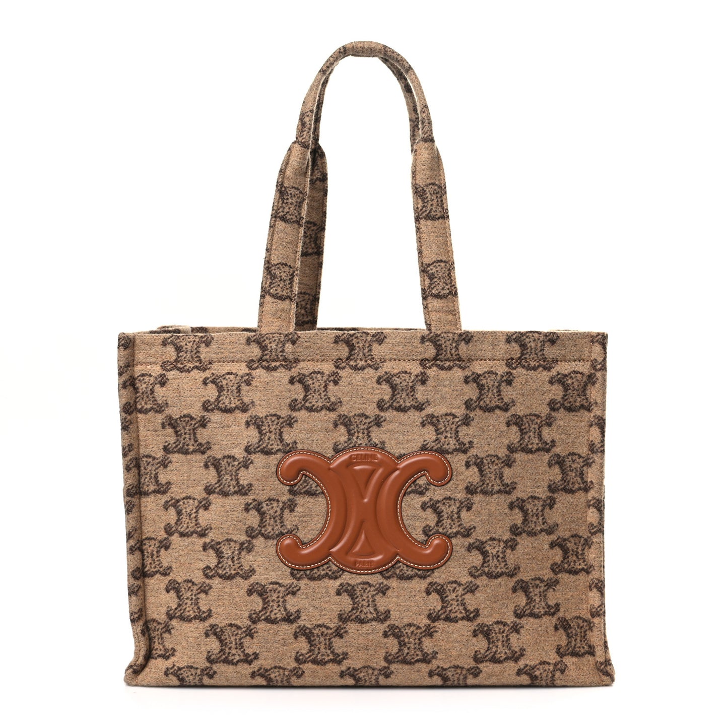 Canvas Calfskin Triomphe Large Cabas Thais Camel