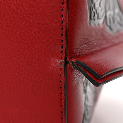 Valentino Garavani Grained Calfskin Butterfly Embossed Medium VLogo Escape Shopper Bag Red Black 12 of 17