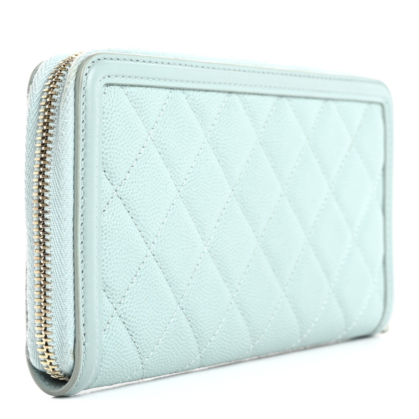 Caviar Quilted Large Filigree Zip Around Wallet Blue