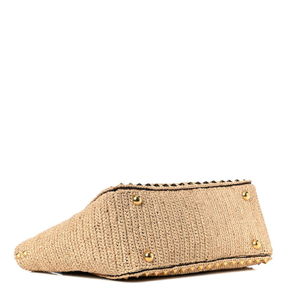 Valentino Garavani Raffia Calfskin Small Rockstud Tote Naturale Saddle Brown 5 of 8