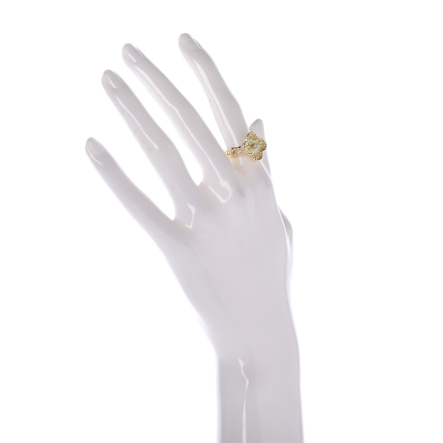 18K Yellow Gold Diamond Vintage Alhambra Ring 50 5.25