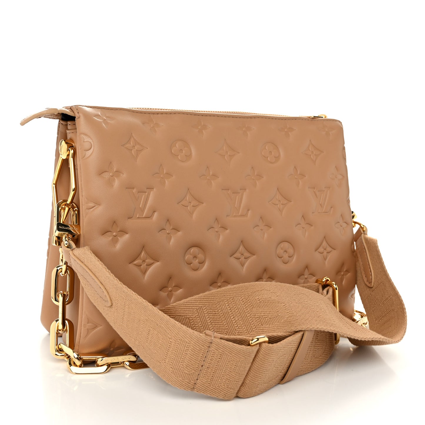 Lambskin Embossed Monogram Coussin PM Camel