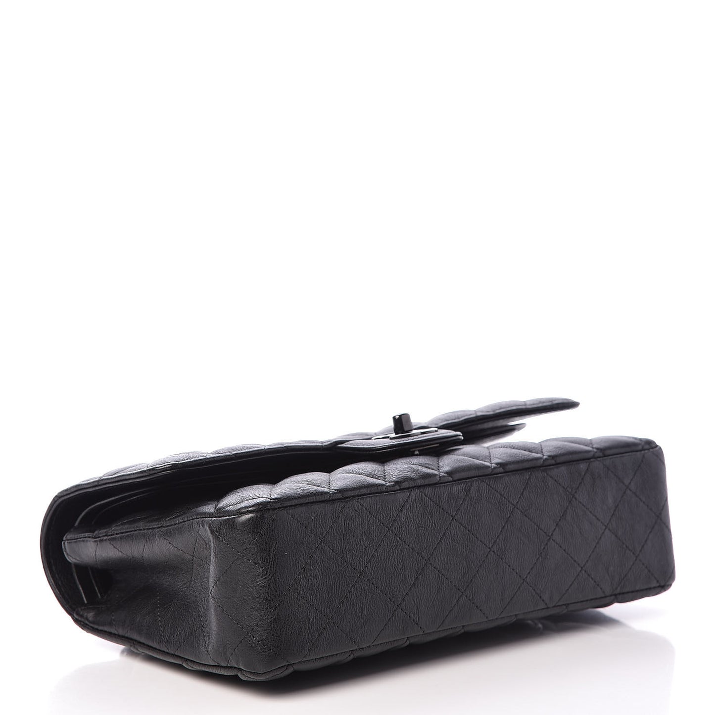 Crumpled Calfskin Quilted Medium Double Flap So Black