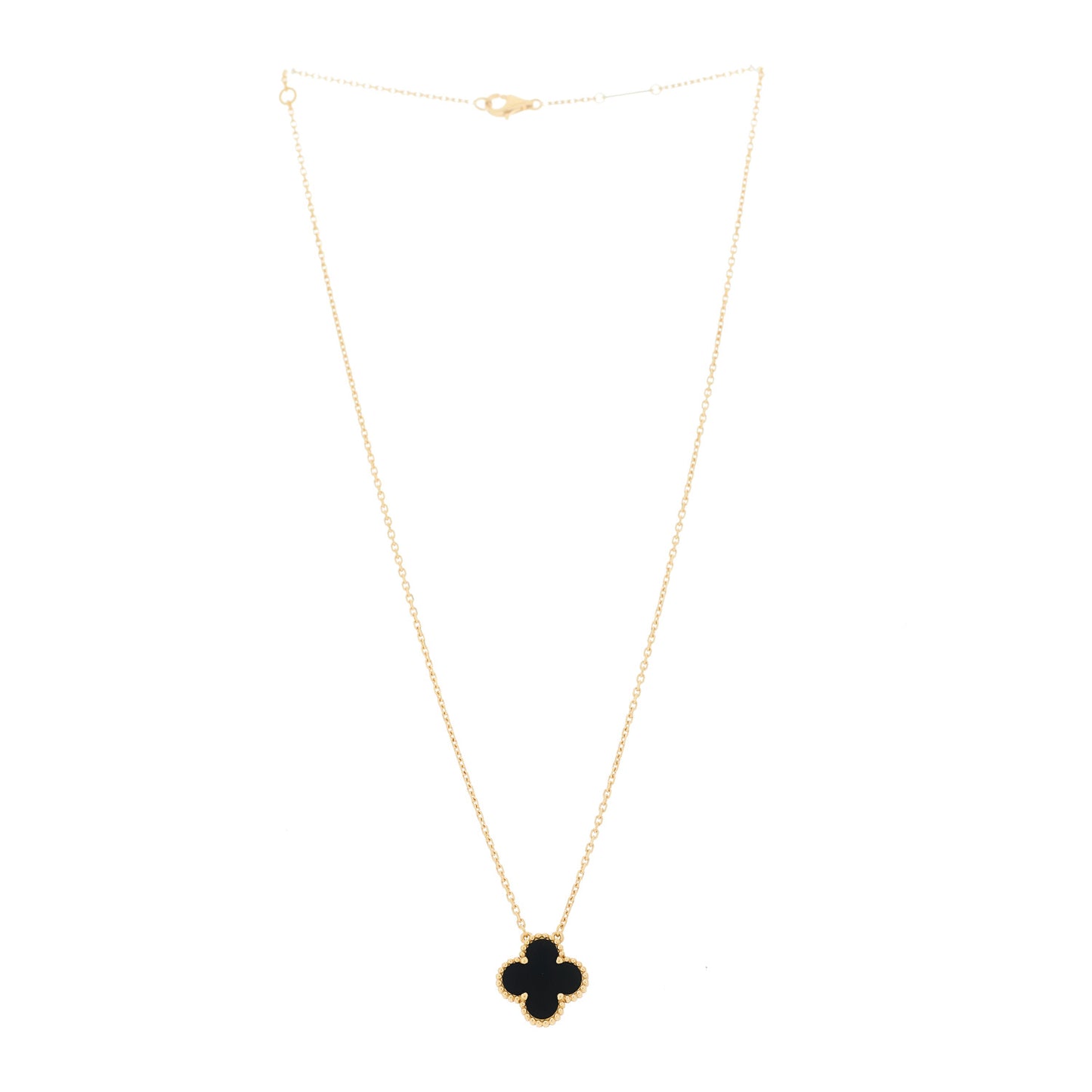 18K Yellow Gold Black Onyx Vintage Alhambra Pendant Necklace