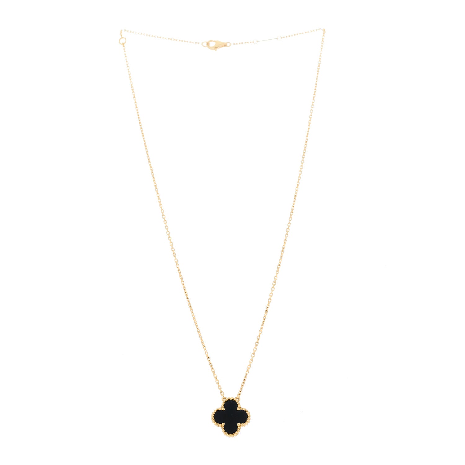 Van Cleef & Arpels 18K Yellow Gold Black Onyx Vintage Alhambra Pendant Necklace 3 of 6