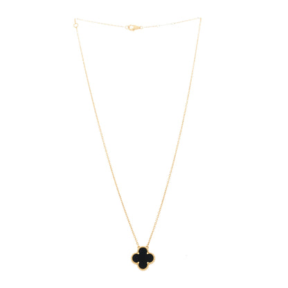 Van Cleef & Arpels 18K Yellow Gold Black Onyx Vintage Alhambra Pendant Necklace 3 of 6