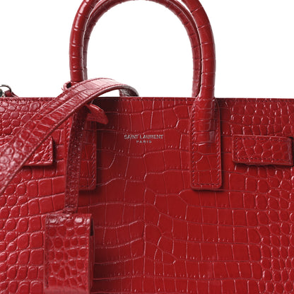 Saint Laurent Calfskin Crocodile Embossed Nano Sac De Jour Red 8 of 10