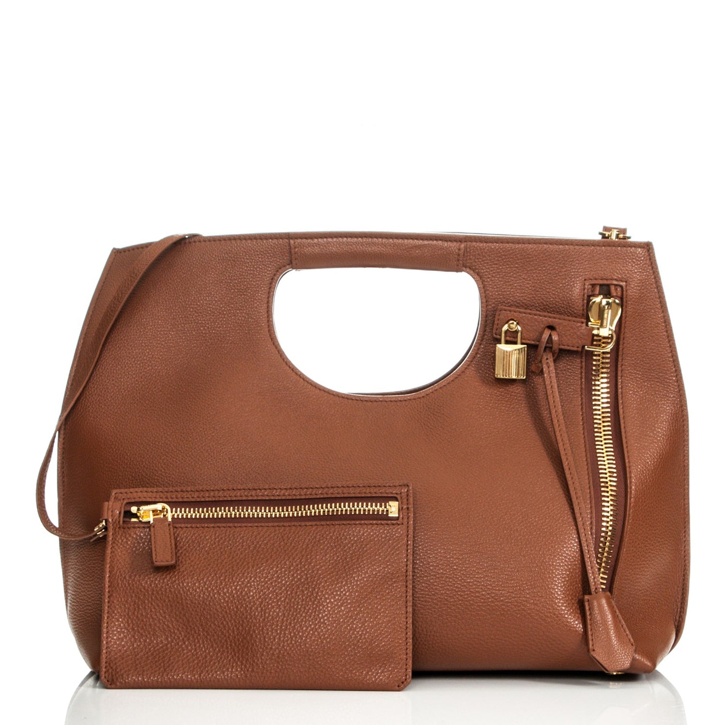 Grained Calfskin Alix Padlock Zip Tote Tobacco