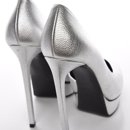 Saint Laurent Metallic Grained Calfskin Janis 105 D'Orsay Pumps 38.5 Argento 13 of 16