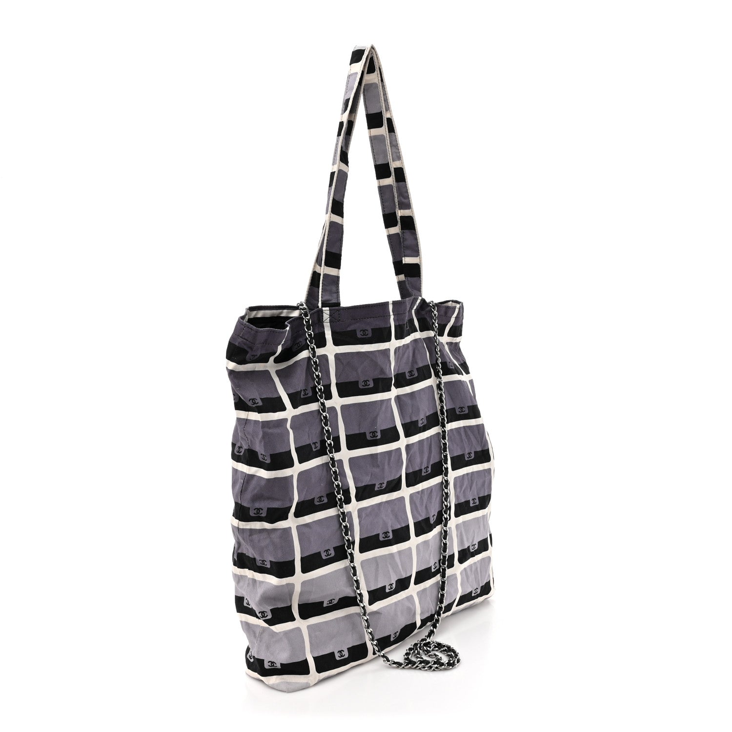 Chanel Jersey Fabric Quilted Foldable Tote With Chain Black Multicolor 5 of 18