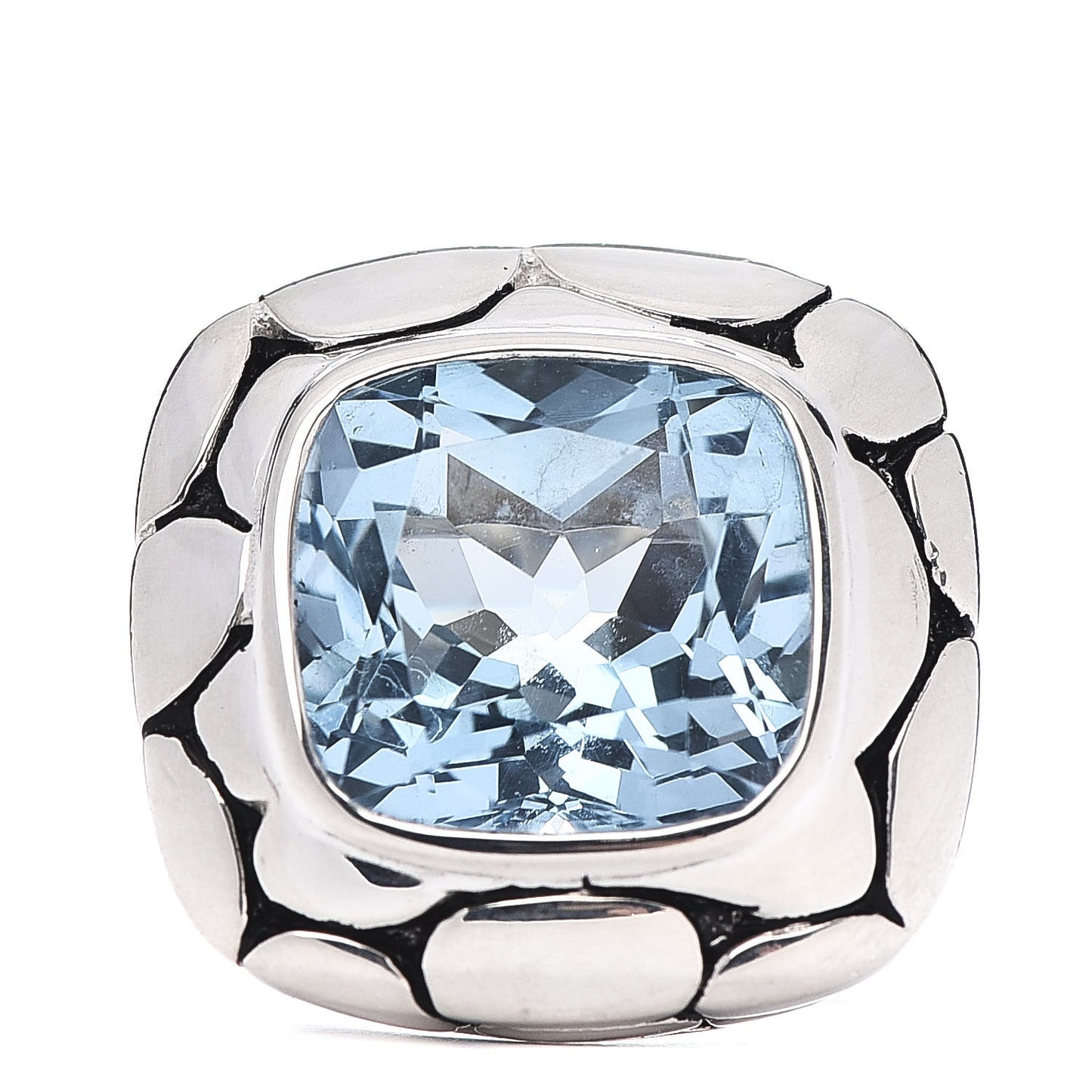 Sterling Silver Blue Topaz Large Batu Kali Square Ring 55 7.25