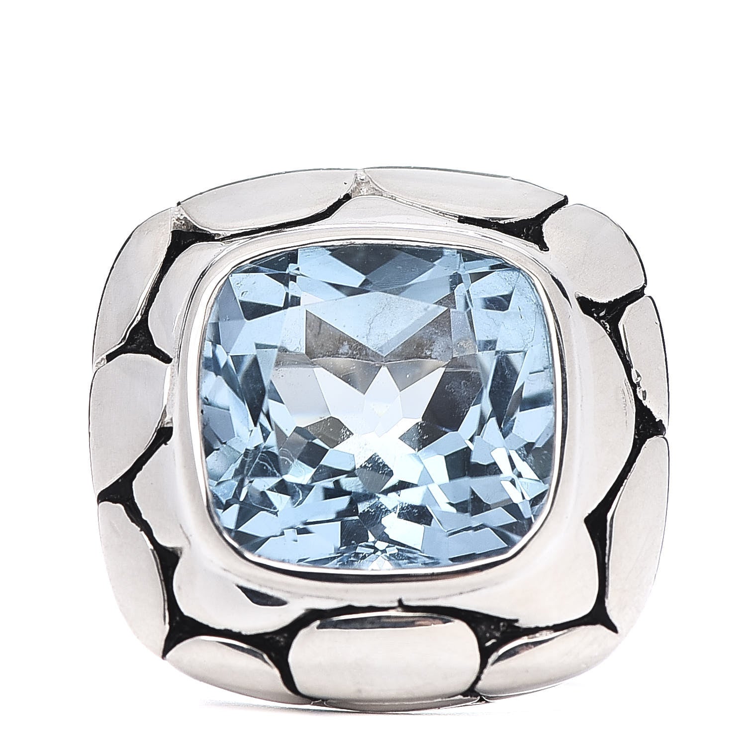 John Hardy Sterling Silver Blue Topaz Large Batu Kali Square Ring 55 7.25 1 of 5