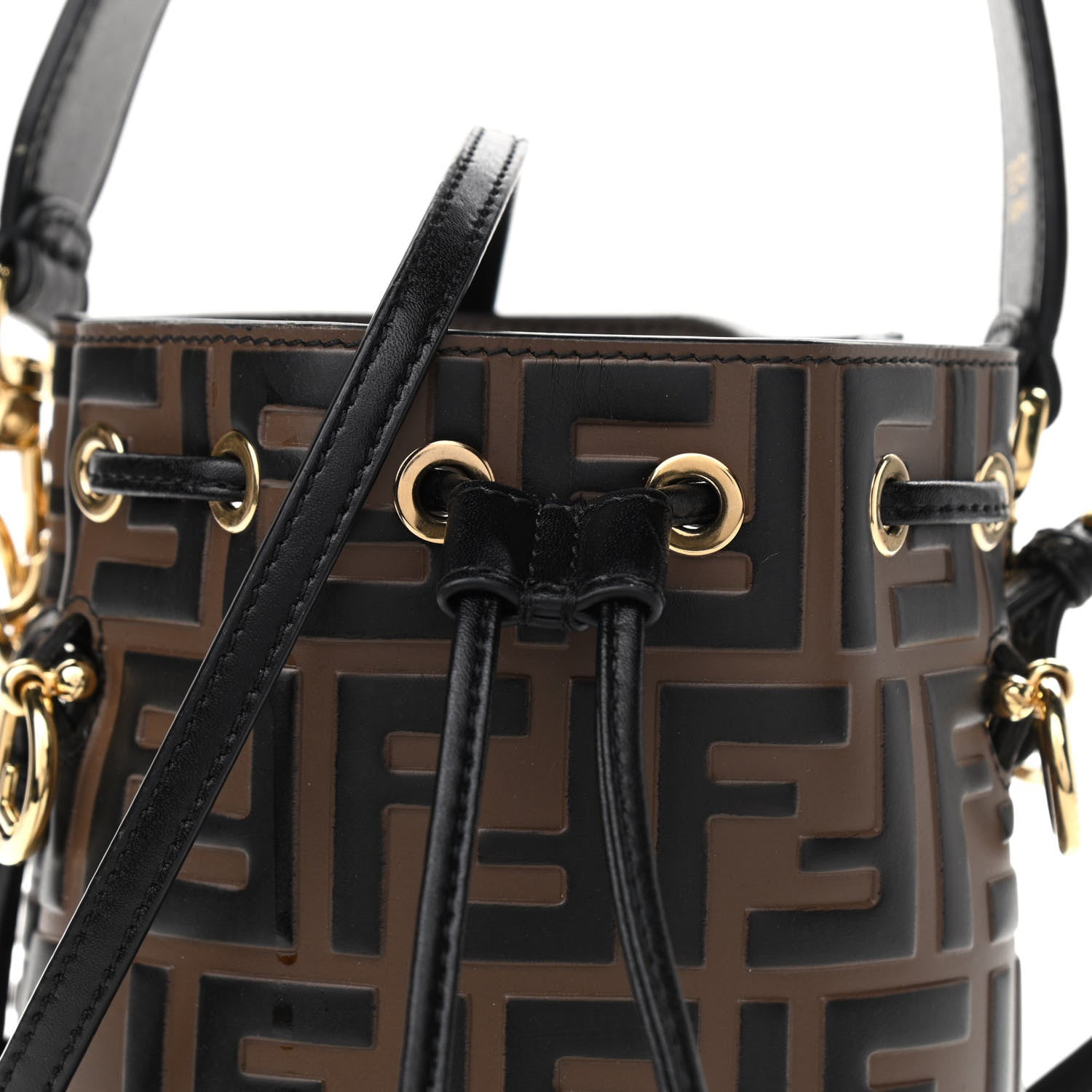 Fendi Vitello Liberty F is Fendi Bi-Color FF 1974 Embossed Mini Mon Tresor Bucket Bag Maya Black 8 of 10