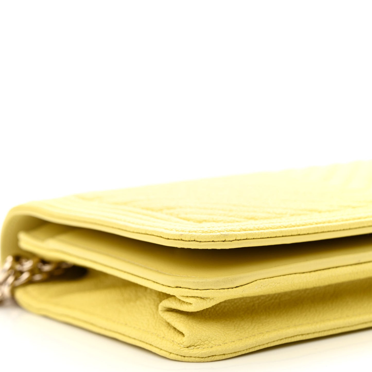 Caviar Chevron Quilted Boy Wallet On Chain WOC Yellow