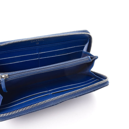 Chanel Patent Calfskin Quilted Large Gusset Zip Around Wallet Blue 5 of 9