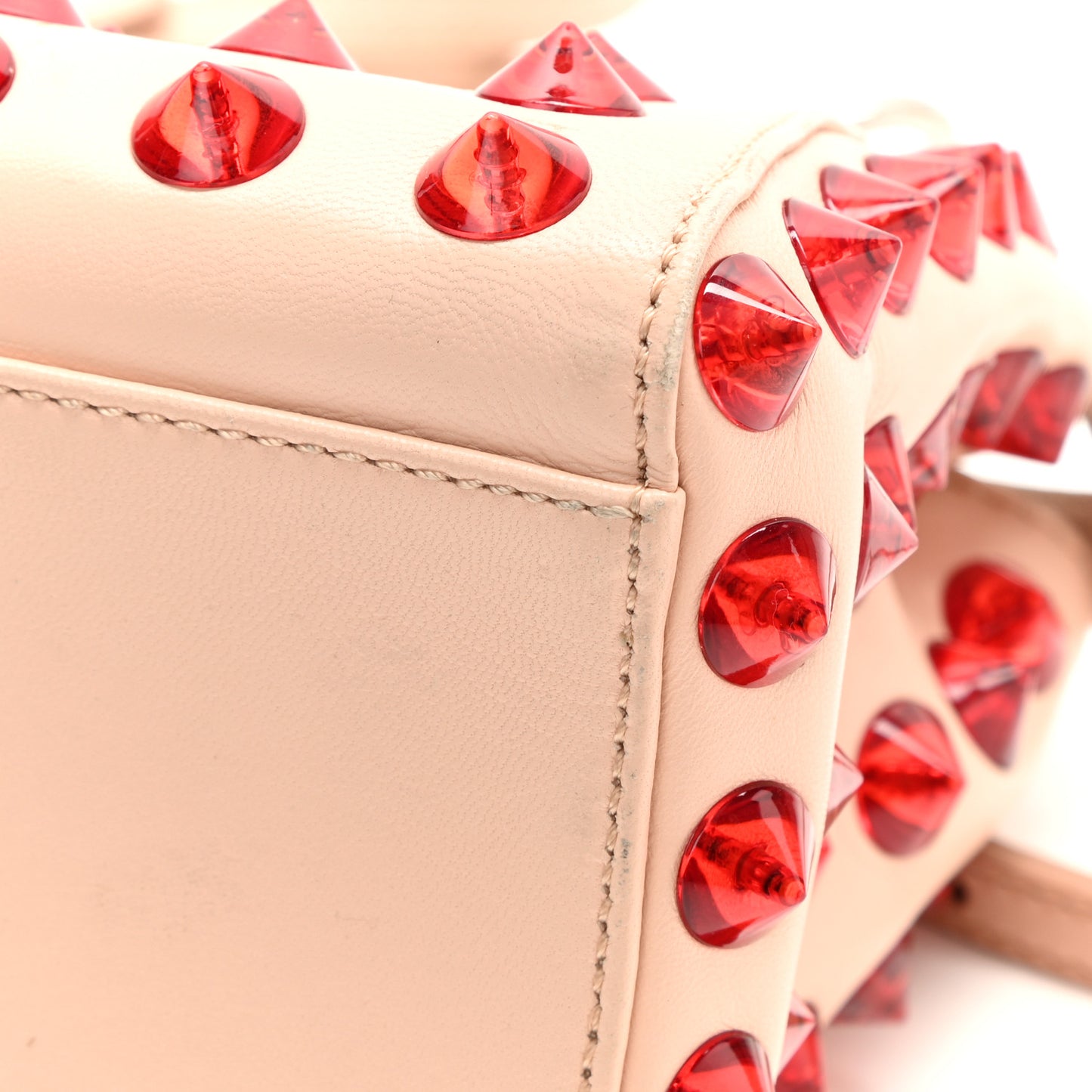 Nappa Studded Mini Peekaboo Iconic Satchel Light Pink Red