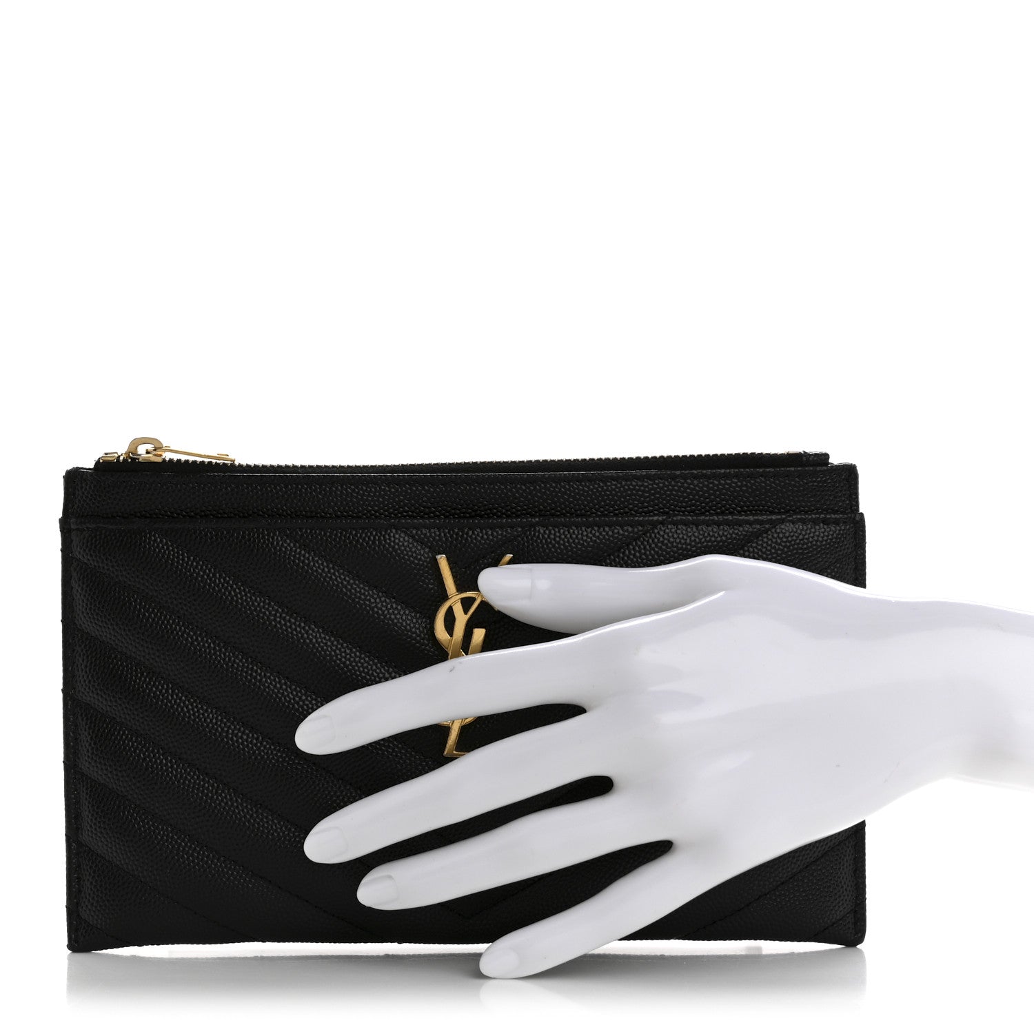 Saint Laurent Grain De Poudre Chevron Monogram Bill Pouch Black 2 of 11