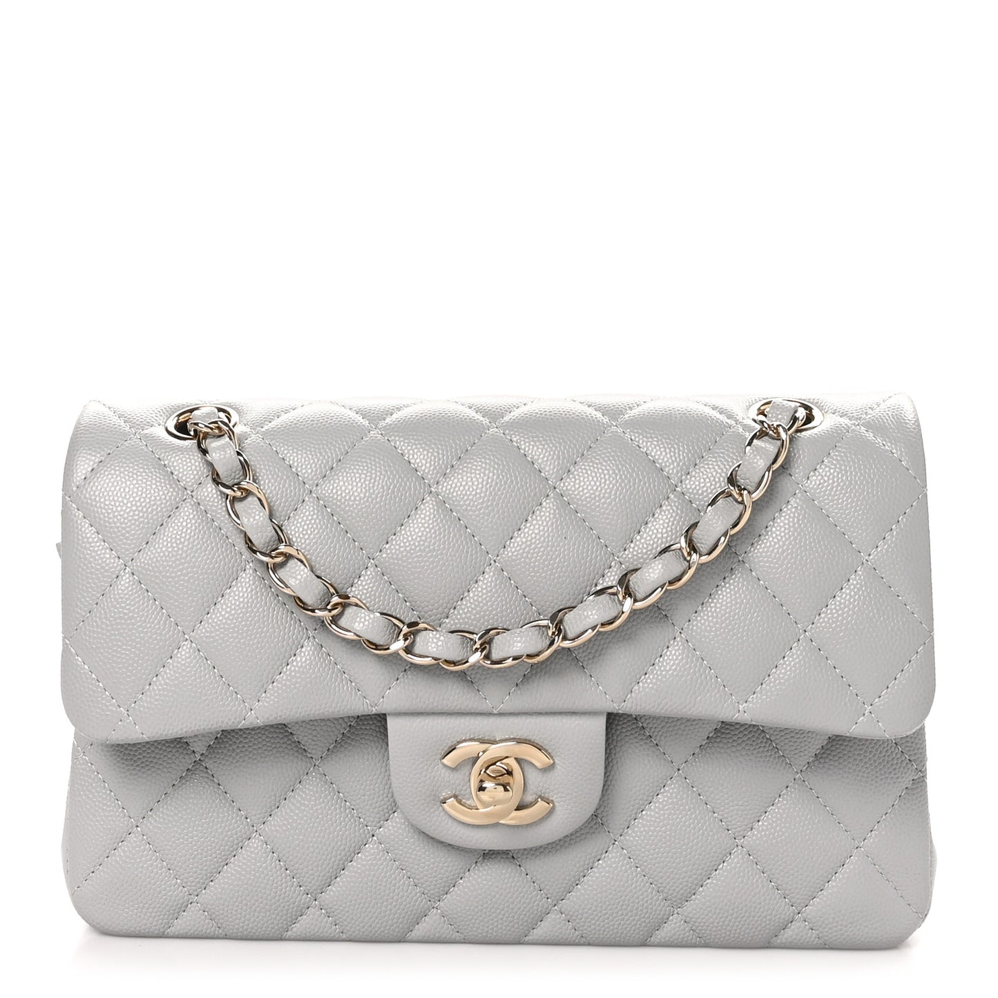 Caviar Quilted Small Double Flap Grey