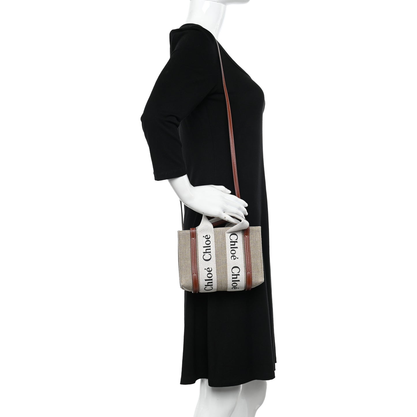 Cotton Calfskin Mini Woody Ribbon Tote White Brown