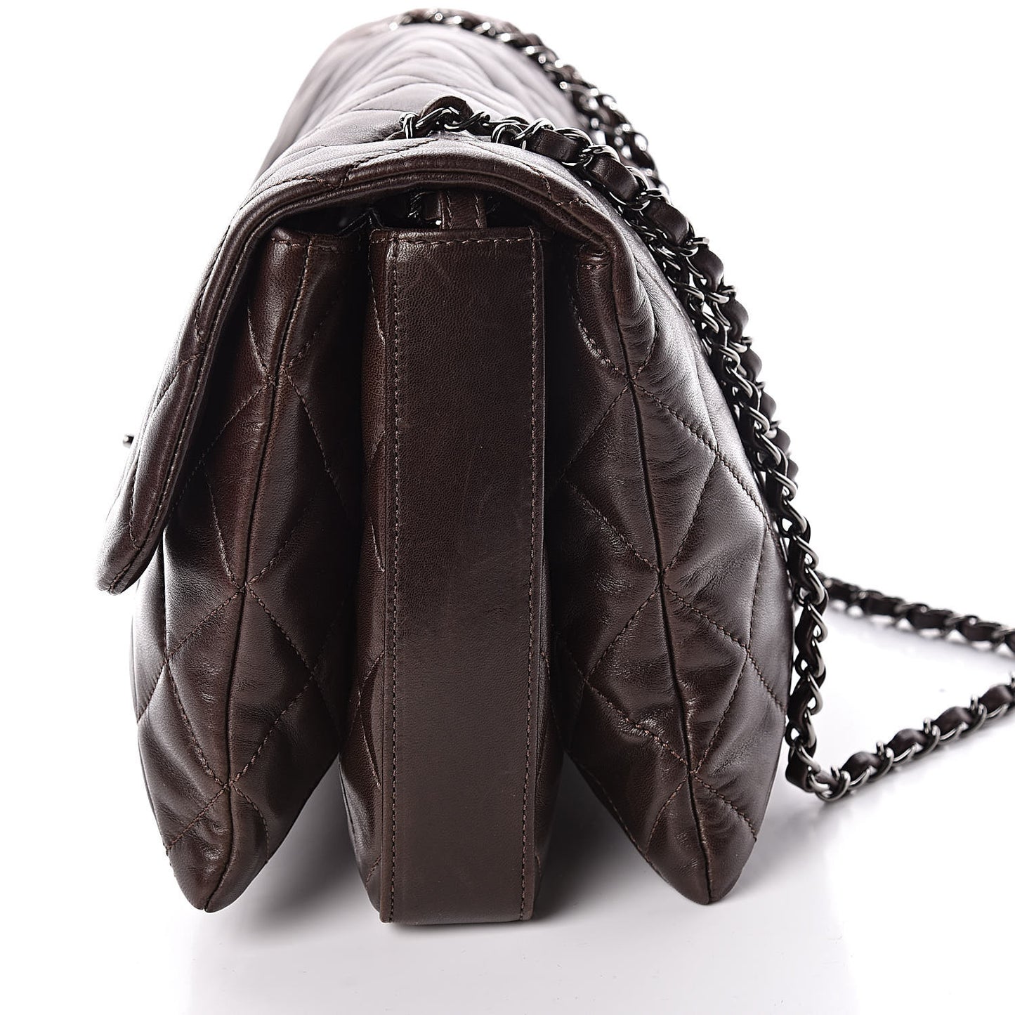 Lambskin Quilted Maxi 3 Flap Dark Brown