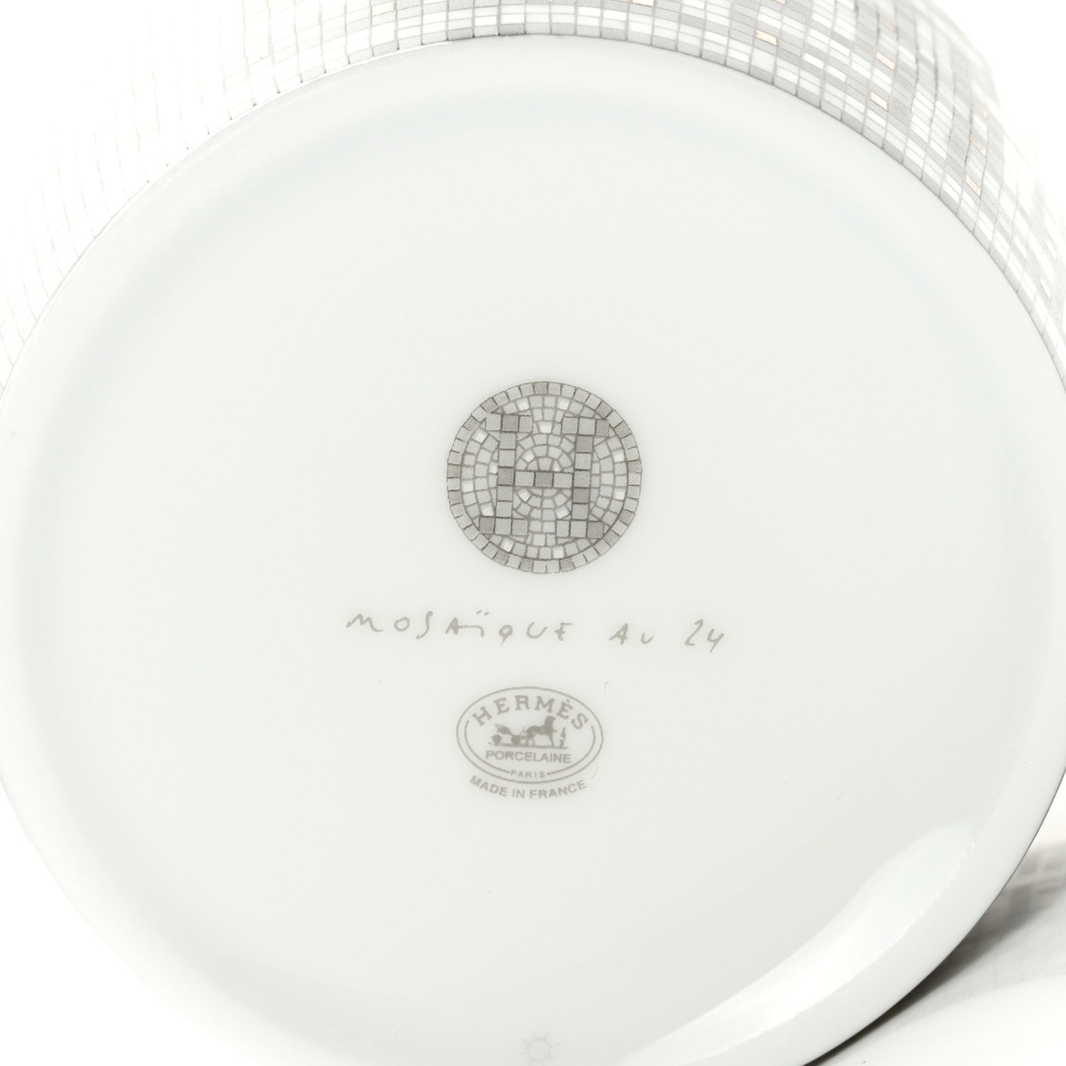 Hermes Porcelain Mosaique Au 24 Platine Tea Cup And Saucer Set Of 2 Platinum 7 of 9