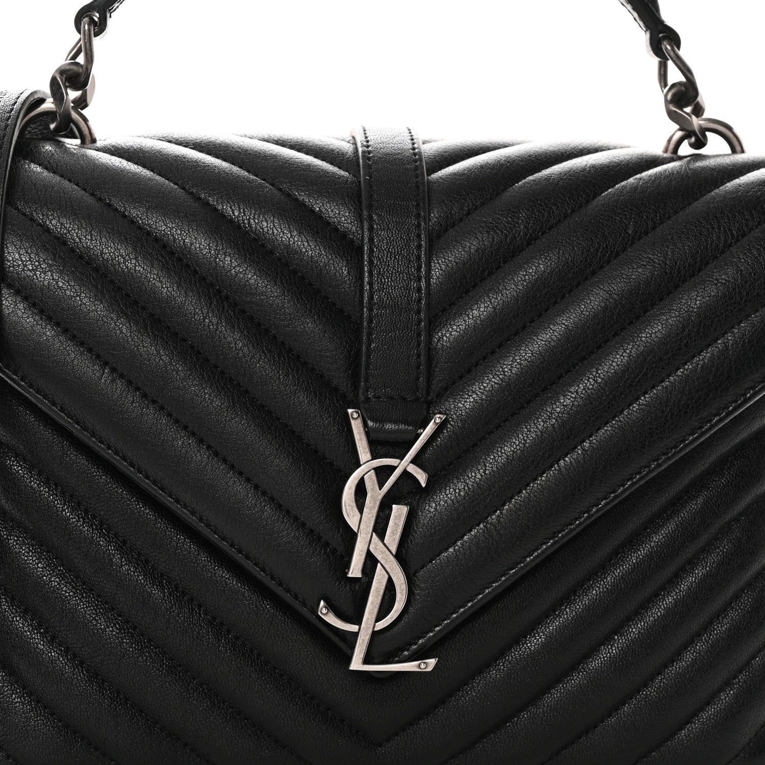 Saint Laurent Sheepskin Matelasse Chevron Monogram Medium College Bag Black 7 of 9