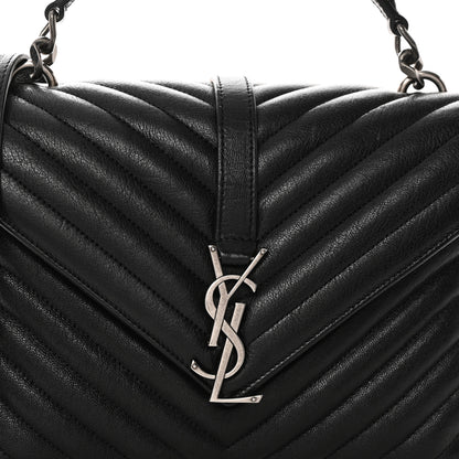 Saint Laurent Sheepskin Matelasse Chevron Monogram Medium College Bag Black 7 of 9