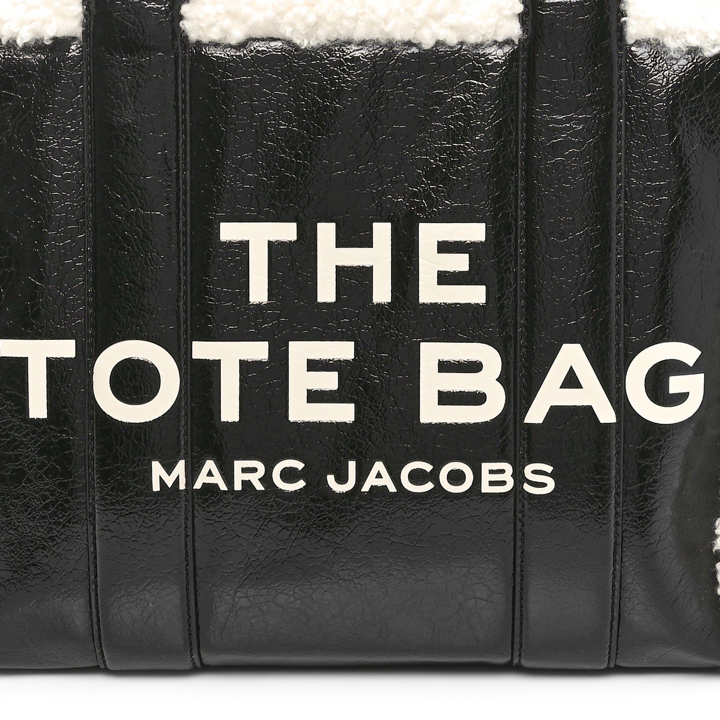 Shiny Calfskin Faux Shearling Large The Traveler Tote Bag Black