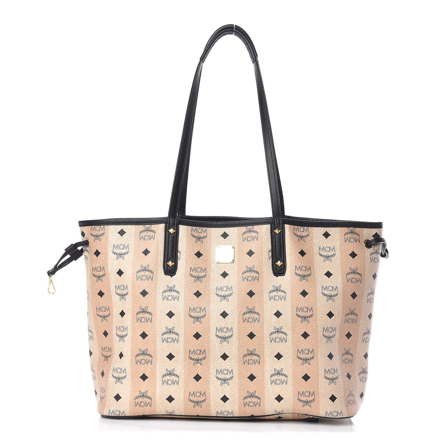 Striped Visetos Medium Shopper Tote Beige Black