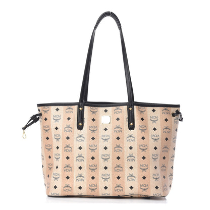 MCM Striped Visetos Medium Shopper Tote Beige Black 1 of 12