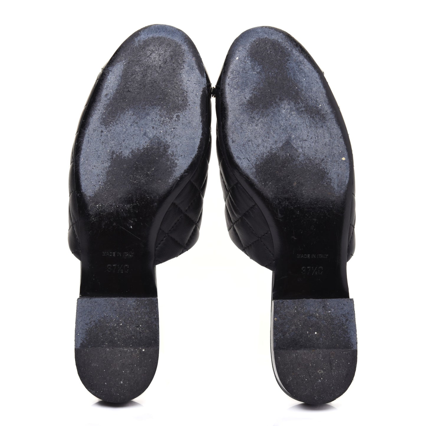 Lambskin Patent Quilted Chain Mules 37.5 Black