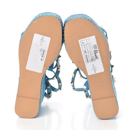 Valentino Garavani Calfskin Rockstud Ankle Strap Torchon Espadrille Caged 25/90mm Wedge Sandals 37 Cerulean 7 of 7